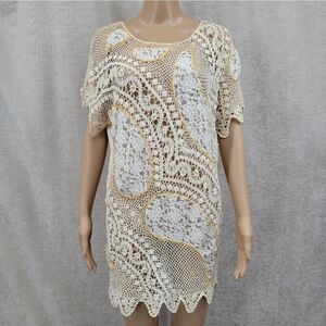 Lim's Vintage Hand Crochet Lace Cotton Top Blouse See Through Women's Large